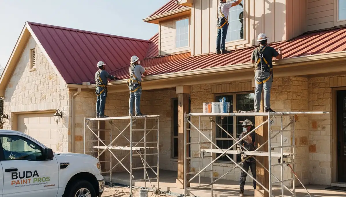 Austin, TX painting service team preparing a home exterior for professional painting