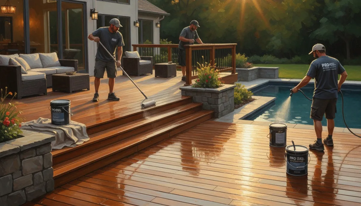 Austin, TX deck sealing service by Austin Paint Pros protects wood from sun and weather damage