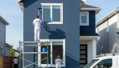 House painters in Austin, TX applying durable exterior paint on a home