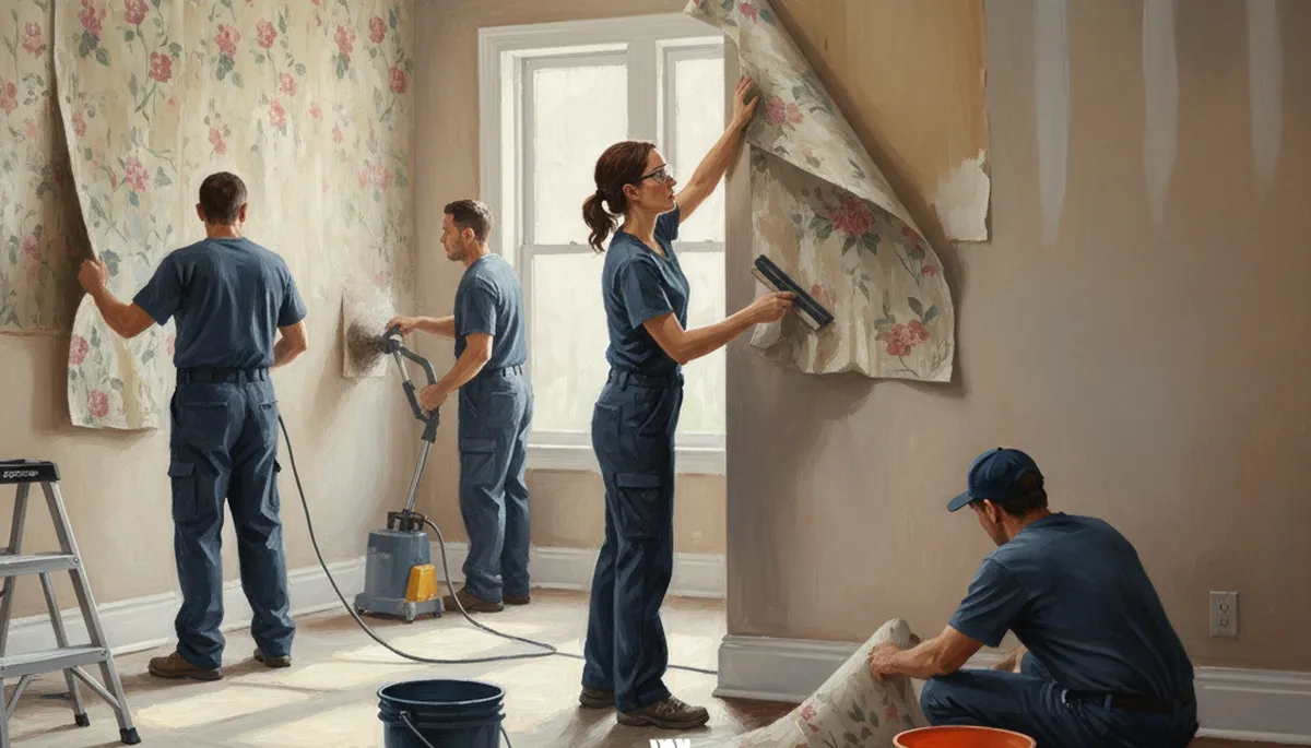 Professional wallpaper removal service in Austin, TX preparing walls for painting
